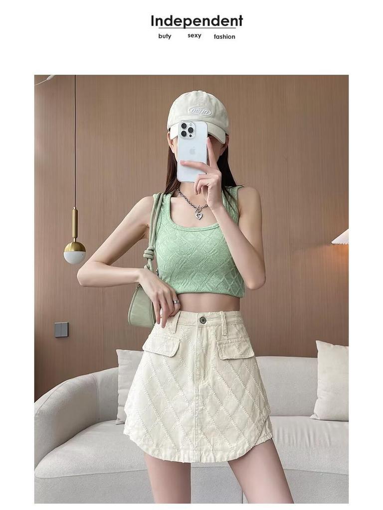 2025 Trendy High Waist White Denim A-line Bodycon Mini Skirt for Women