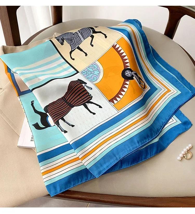 New 70*70cm Silk Satin Hair Scarf Women Handkerchief Printed Female Square Head Bandana Small Neck Muffler Hijab Lady Girl