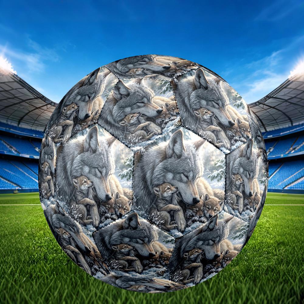 1pc Winter Wolf Family Theme Soccer Ball Football, Size 5, Lightweight PVC, Outdoor Training Soccer Ball,Gift C6591