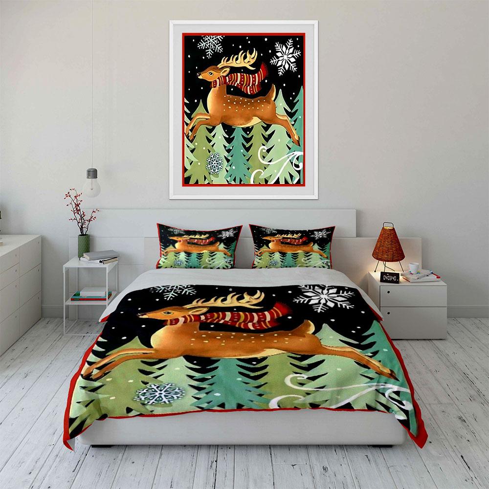 Christmas Reindeer with Scarf Bedding Duvet Cover Set Duvet Cover Pillowcases (1*Duvet Cover 2*Pillowcases, without duvet insert)
