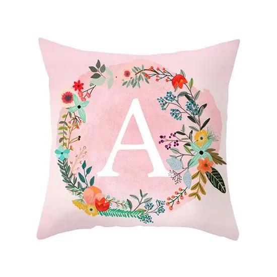 Pink Decorative Pillow Cover 26 Letters In A Wreath Background Pillowcase For Home Decorative Alphabet Cushion Cover 45X45Cm