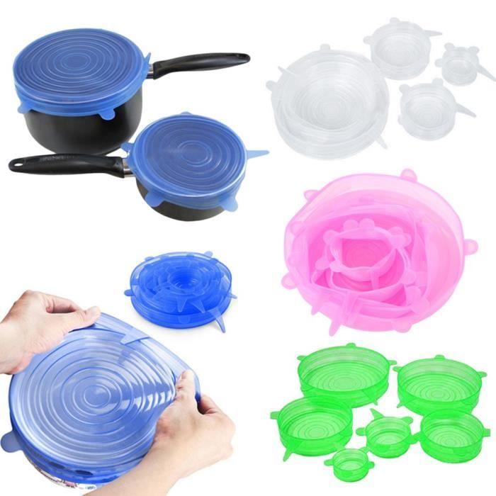 Couvercle Silicone Alimentaire Extensible, 6 Paquets de Couvercle Extensible en Silicone, Flexible, réutilisable