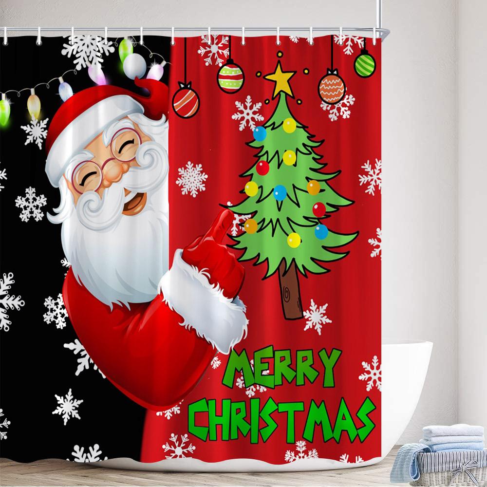 Christmas Shower Curtain Cute Snowman Santa Claus Xmas Tree Dog Winter Truck New Year Home Bathroom Curtains Decor With Hooks