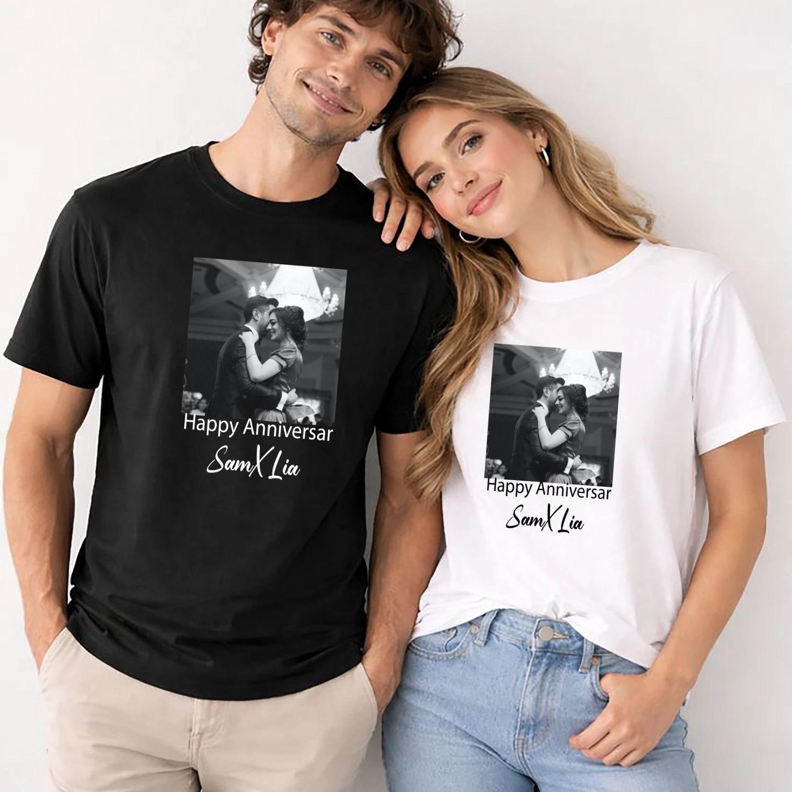 Personalised Anniversary T Shirt Custom Photo Gift for Husband Wife,Couple Photo 2XL