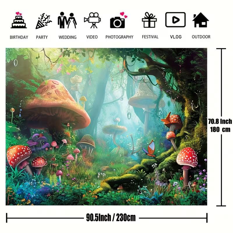 2D Fantasy Grüner Pilzwald Hintergrund für Studiofotografie & Veranstaltungen