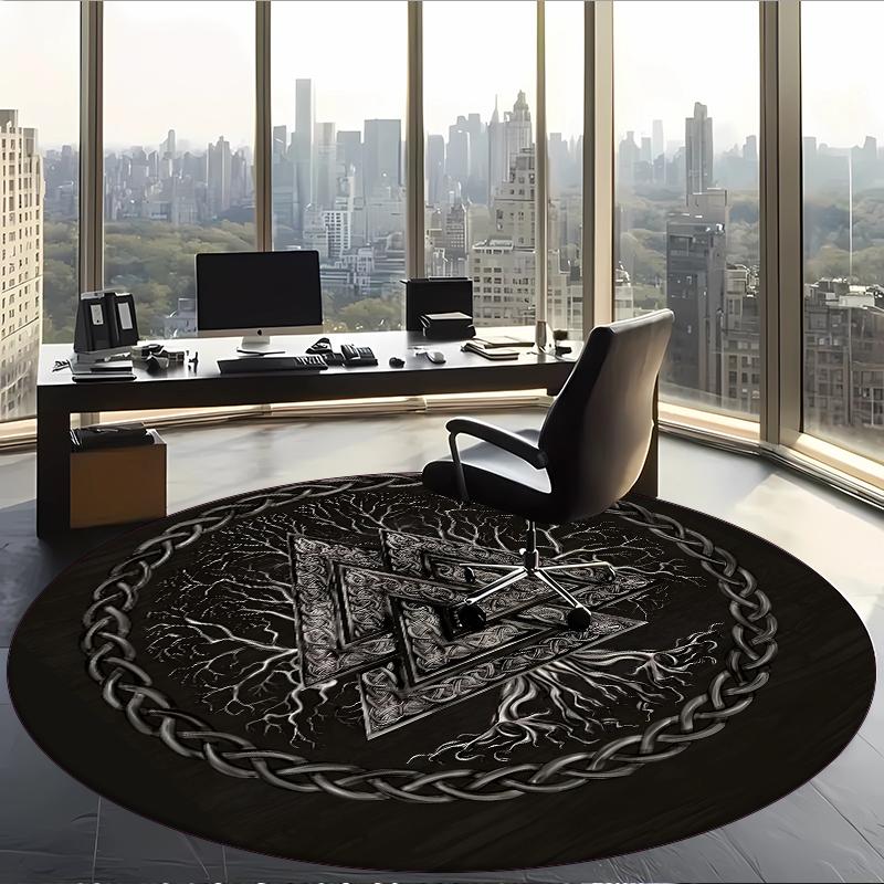 Valknut (1) Round Office Rug Decorative Floor Rug for Office Bedroom Living Room and Home Space