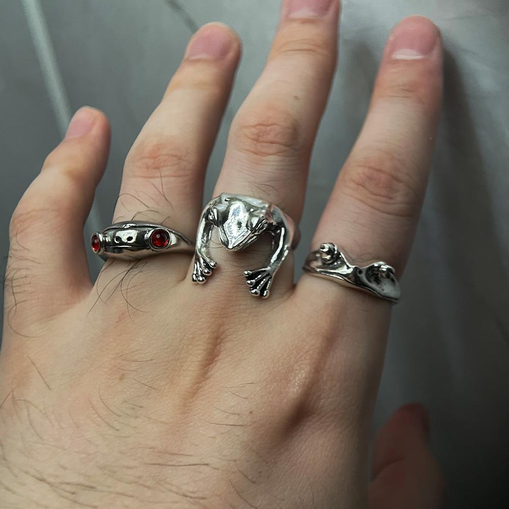 Retro Frog Series Ring For Men Women Silver Color Punk Gothic Open Ring Handmade Designer Jewelry Unisex Creative Accessories