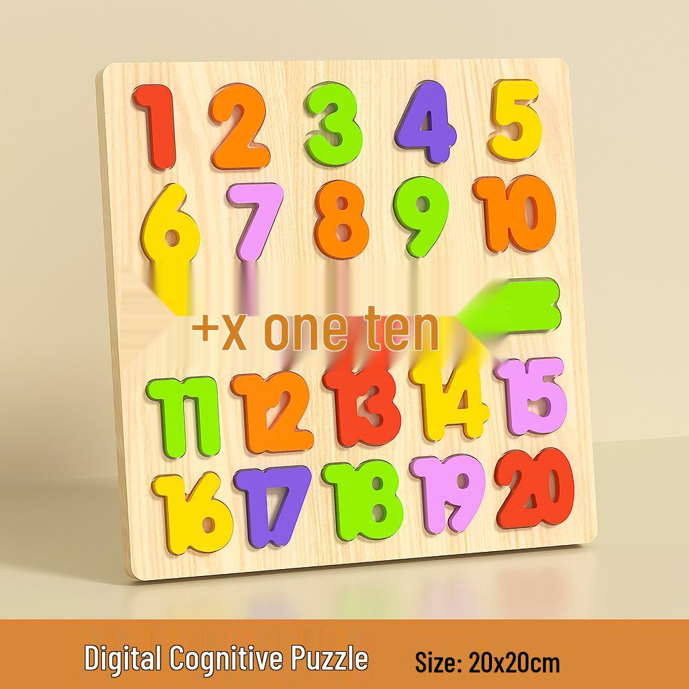 

Children s Wooden Puzzle: Numbers, Letters & Shapes - Cognitive Educational Toy with Hand-Grip Board