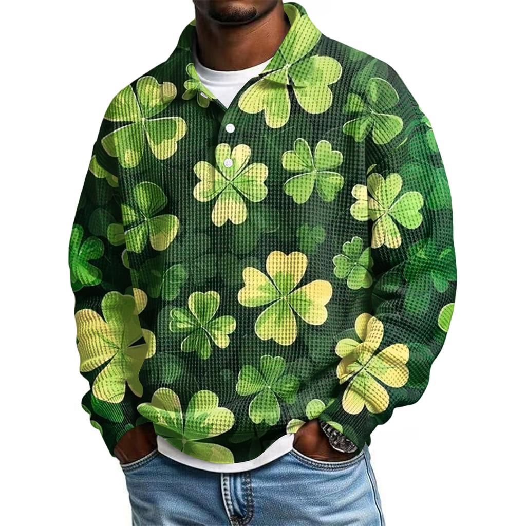 Pánská ležérní košile s krátkým rukávem, ležérní, na Svátek svatého Patrika, letní, jarní, s límcem, na knoflíky
