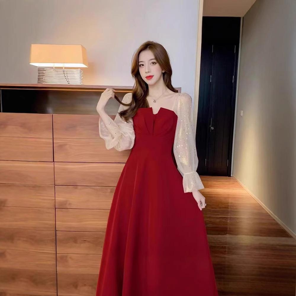 

2024 Spring/Autumn Plus Size Slim Fit Women s Red French Dress S чёрный