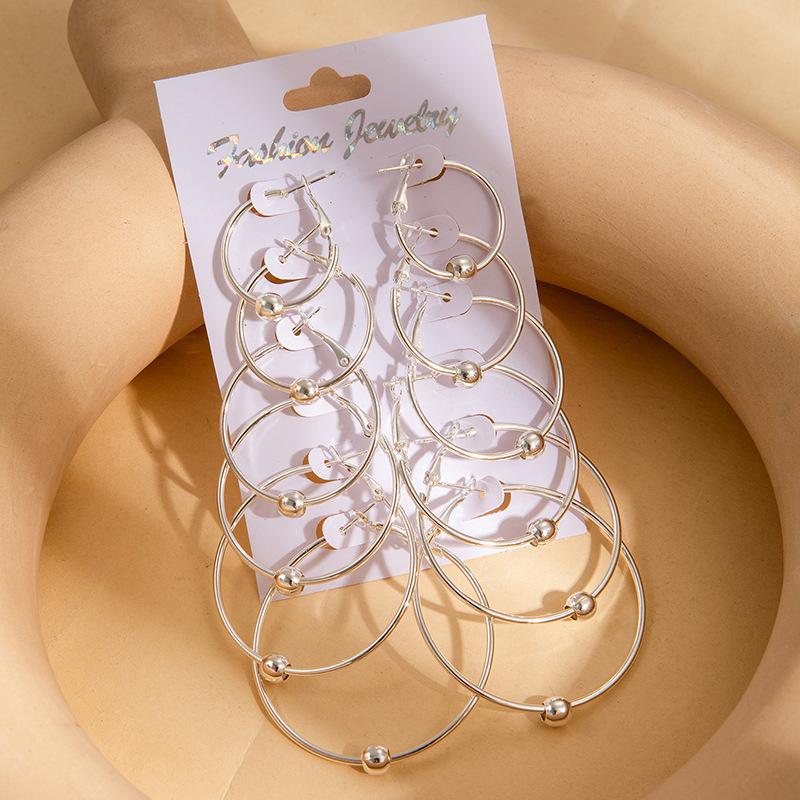 Temperament Fashion Size Circle Earrings Light Luxury Simple Versatile 6-Piece Earring Set Women'S Exaggerated Personality Earrings
