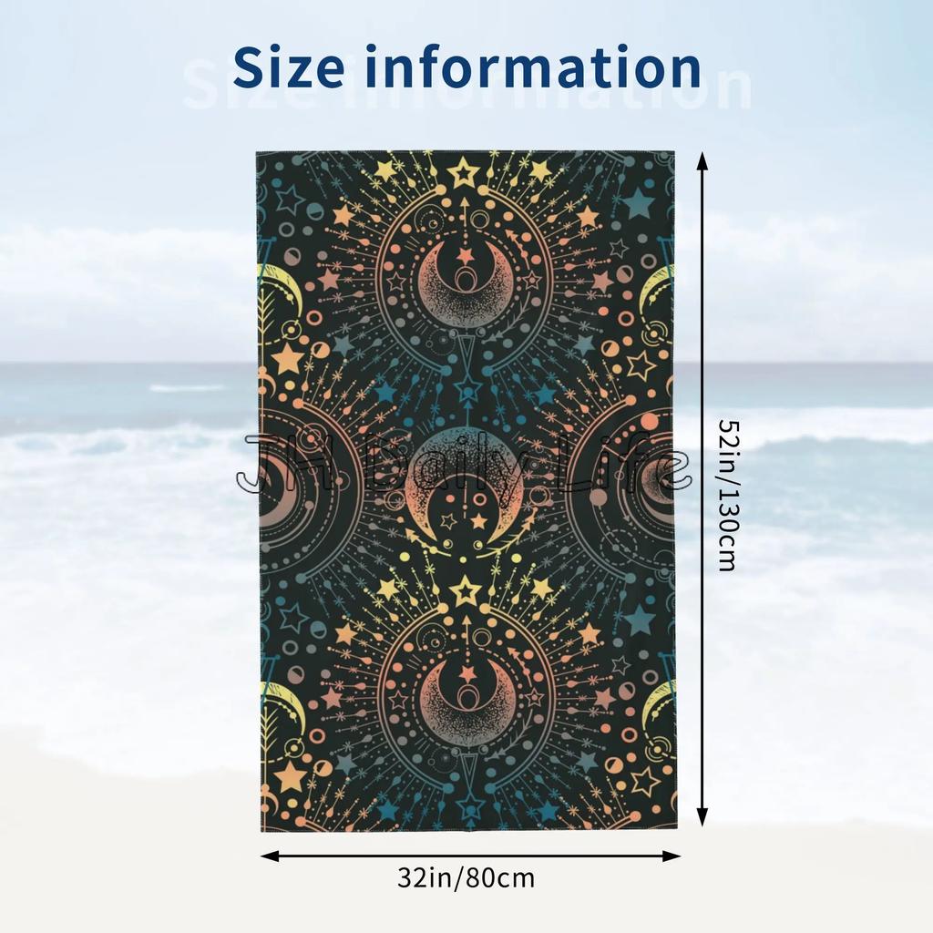Magic Astrology Magical Moon Star Beach Towel Large Soft Absorbent Microfiber Quick Dry Oversized Bath Towel for Swimming Sports