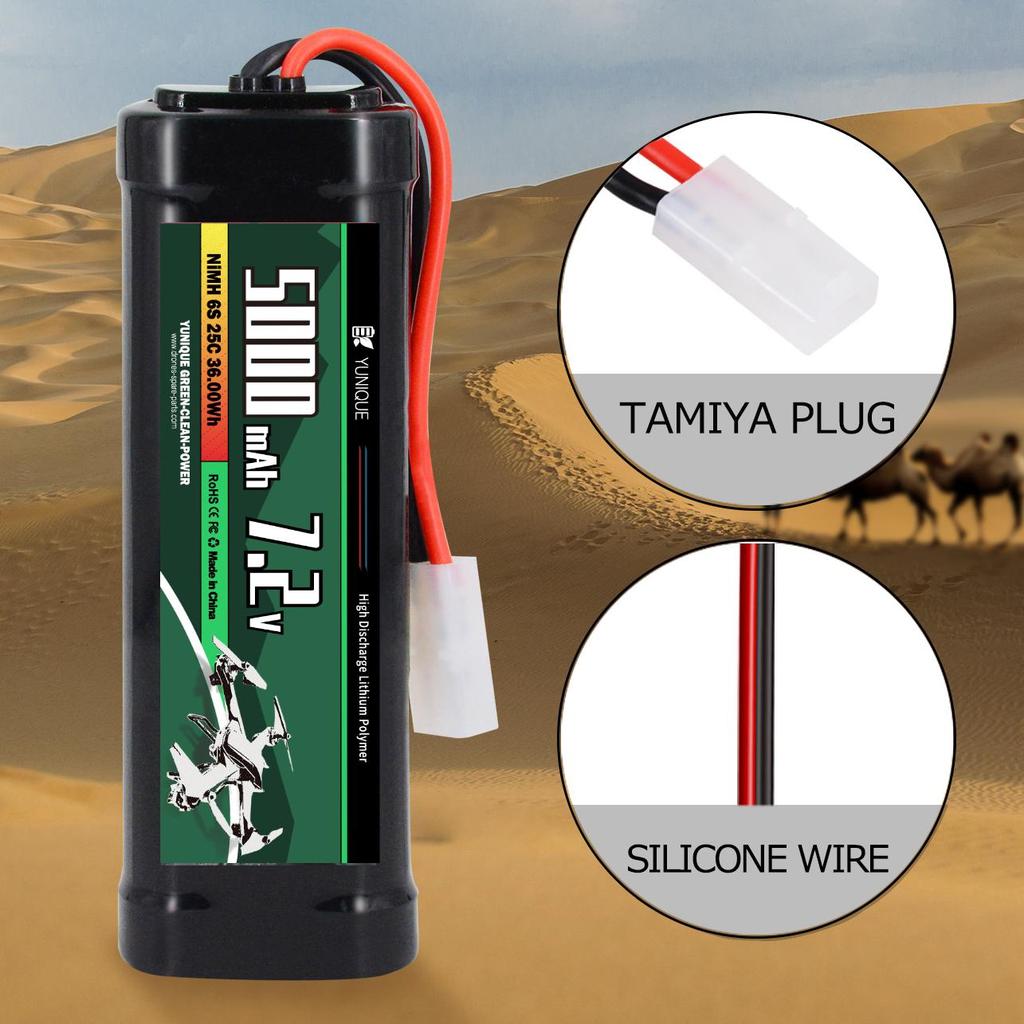 Dobíjecí NiMH baterie 7,2V 5000mAh s konektorem Tamiya – 6 článků, silikonový vodič – Vysoká kapacita pro RC modely