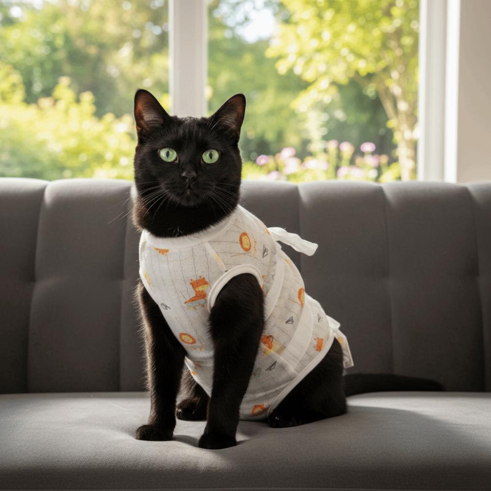 Cute Animal Print Cat Weaning Suit Adjustable Strap Up Style Pet Sterilization Suit Breathable Pet Anti-Lick Suit Post-Op Care
