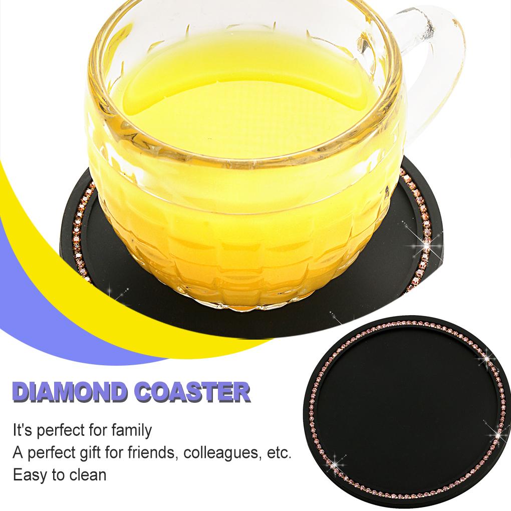 Car Cup Holder Coaster Round Waterproof Heat Insulation Rhinestone Inlaid Easy Clean Cups Mats for Ladies Men Girls