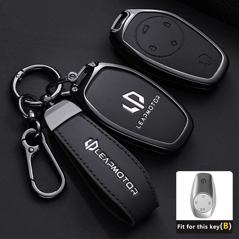 Car Key Case for Leapmotor T03 S01 C11 C10 C01 Zinc Alloy Leather Remote Cover Shell Keychain Ring Holder Fob Accessories