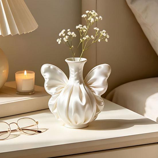 3D Printed Bow Vase, Satin Silk-Like Minimalist Flower Arrangement Holder, Nordic Style Decorative Vase for Coffee Table, Shelf Office Decor