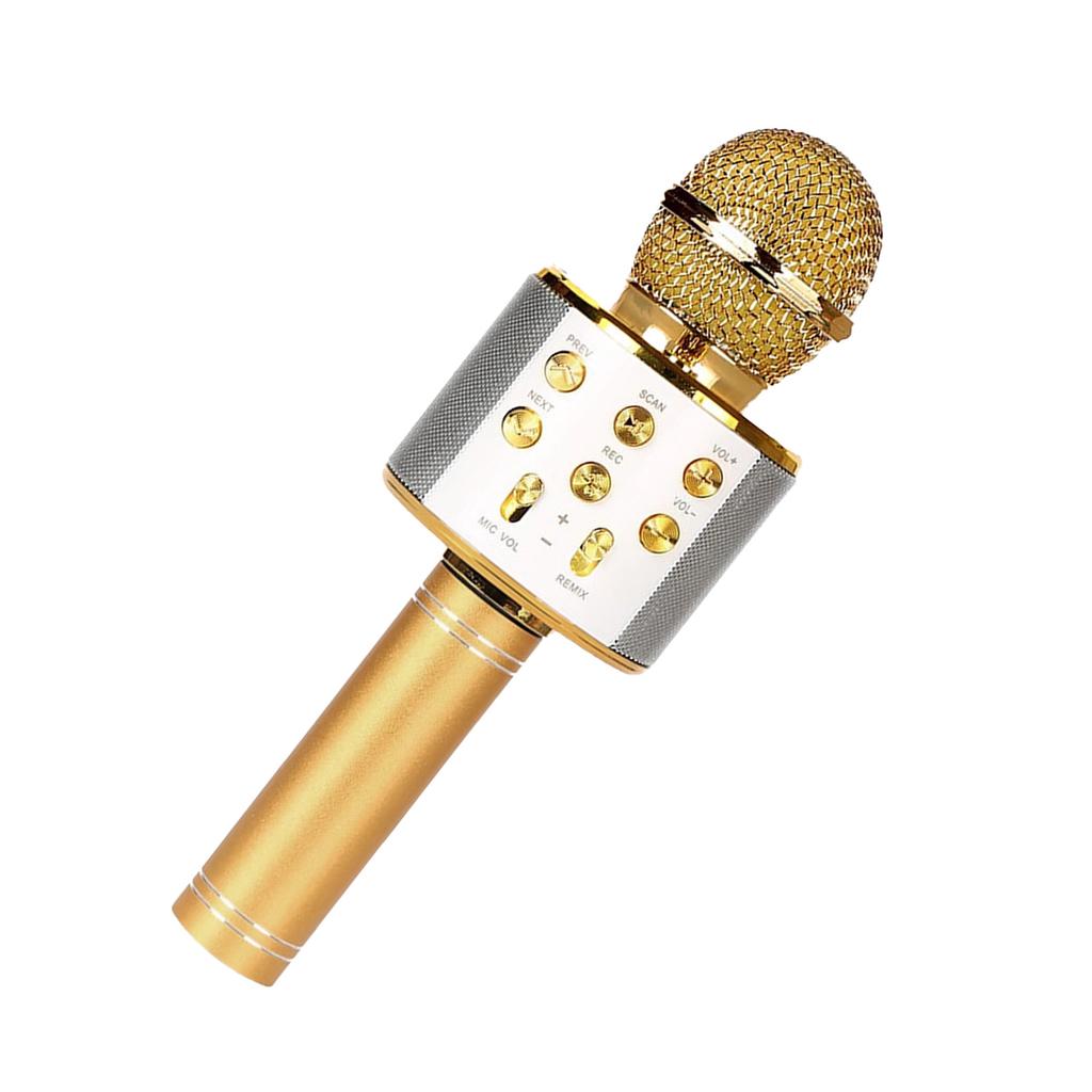 WS858 Bluetooth Compatible Wireless Handheld Microphone Portable Bluetooth Microphone English Gold