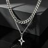 2pcs Set Hip-hop Hollow Star Pendant Necklace for Men, Double Layered Stainless Steel Chain Collar, Fashion Punk Jewelry Gift