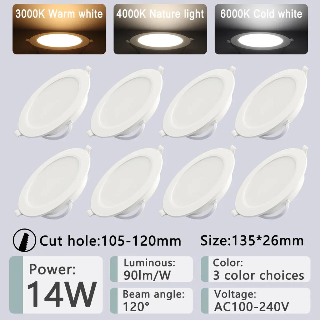 8Pack Recessed Led Downlight 3 4 5 6 8 Inch 3000K 4000K 6000K Round Led Panel Light 110V 220V 230V for Home Indoor Lighting