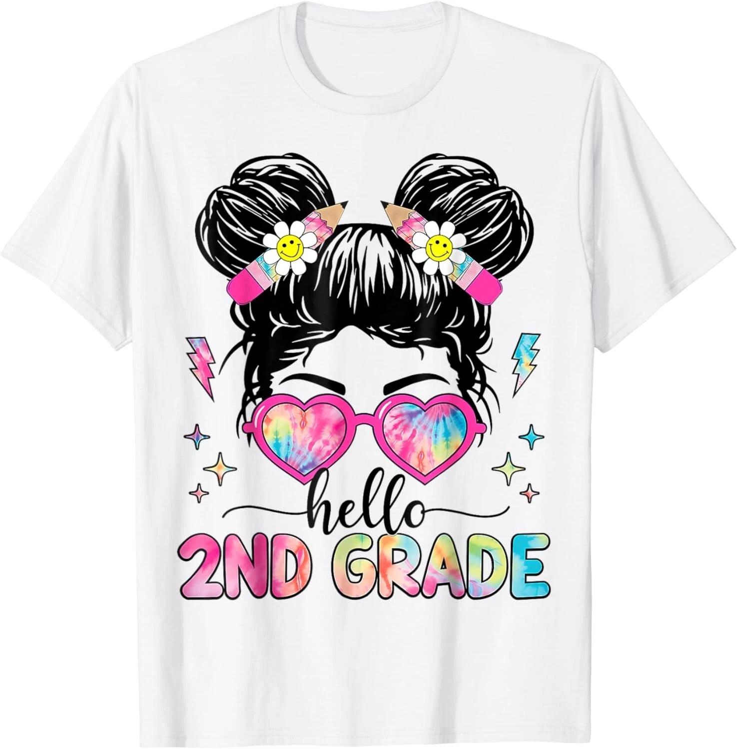 

Hello 2nd Grade Messy Bun Girl Back To School Gift Unisex T-Shirt 4XL