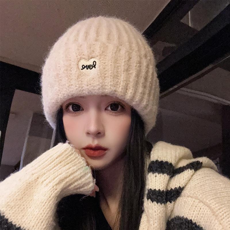 Sweet and Cool Love Embroidery Knitted Wool Hat Children's Autumn and Winter Cold Protection Hat Ear Protector Baotou Cold Hat Tide