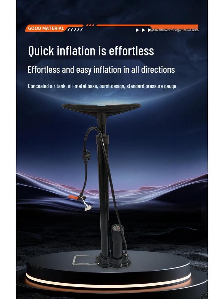 Volledig stalen luchtpomp met manometer en verborgen tank, voorzien van verdikte koolstofstalen buis.