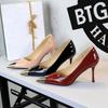 European American Fashion Banquet High Heels Thin Heels Shallow Mouth Patent Leather Metal Pointed Toe High Heels Single Shoes