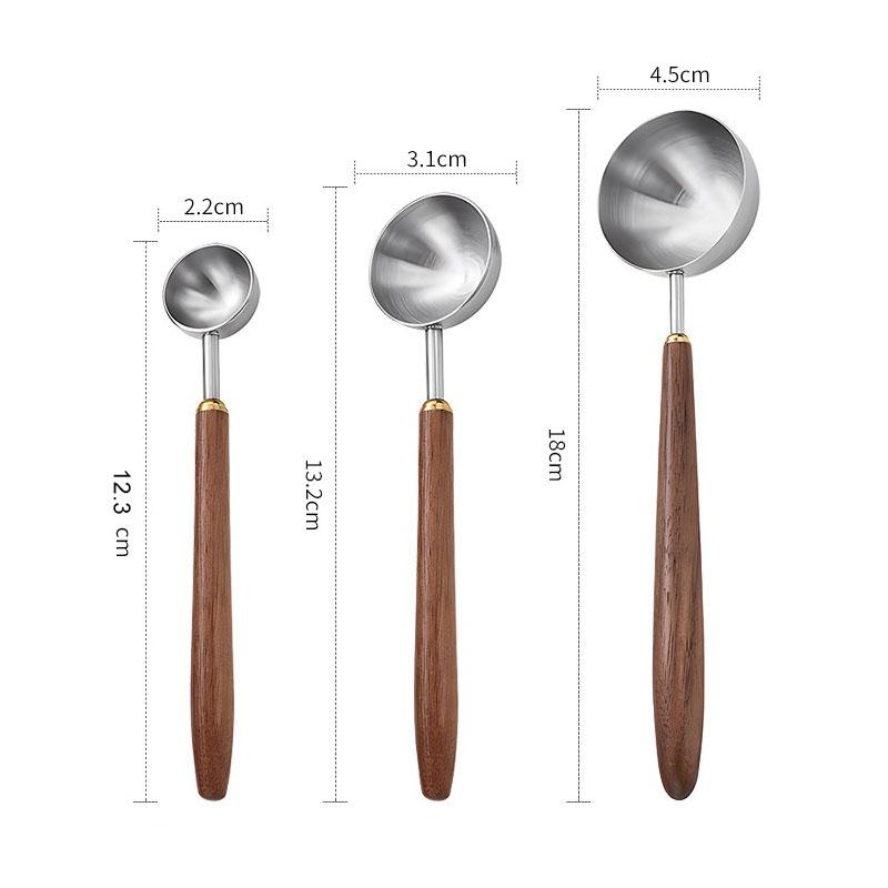 Stainless Steel Wood Handle Coffee Measuring Spoon Walnut Wood Long Handle Coffee Spoons Ice Cream Scoop Baking Dessert Utensils