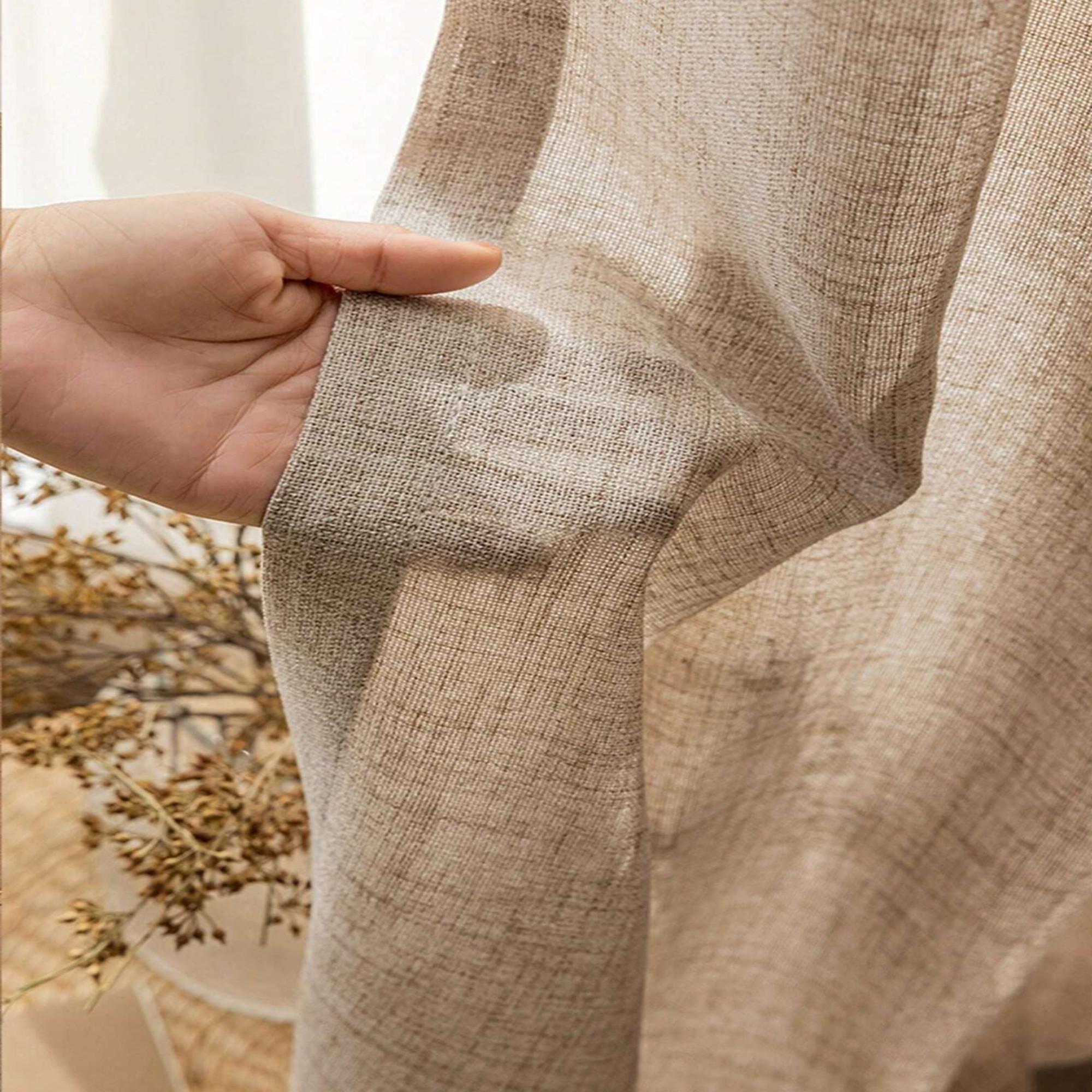 1 stuk Japanse Enkellaags Linnen Gordijnen, voor Woonkamer, Slaapkamer Decoratie, ademend, Lichtdoorlatend 1pc W130xL100cm&Grommet Top beige