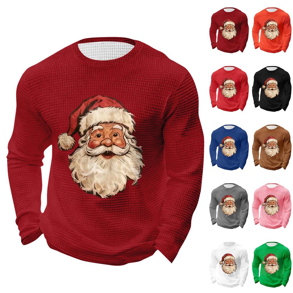 Pánské vánoční topy s kulatým výstřihem a dlouhým rukávem Pánské sportovní topy ve velkých velikostech s ležérním kulatým výstřihem