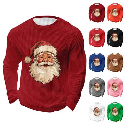 Men's Christmas Print Round Neck Long Sleeve Tops Men's Sports Large Size Casual Round Neck Tops