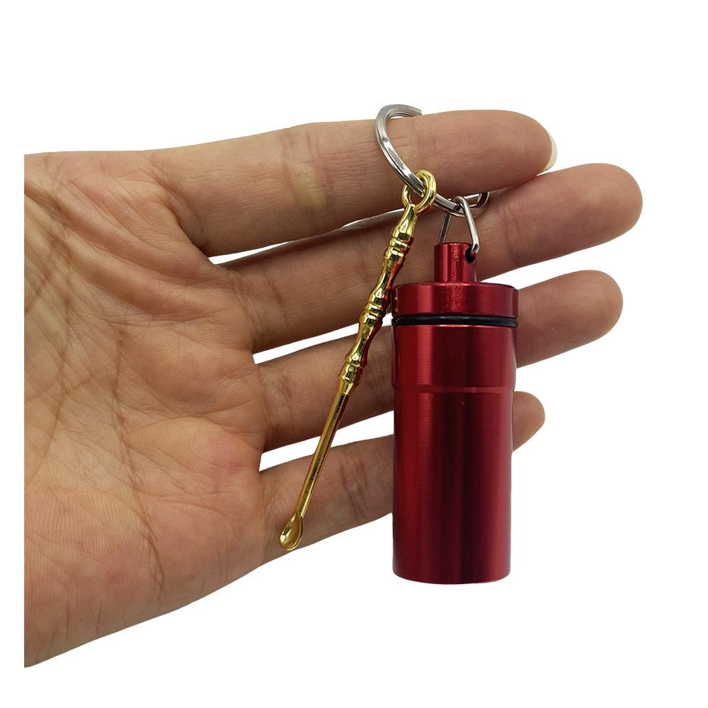 New style High Quality Medicine Box with Keychain Metal spoon Snuff bottle Aluminum Sealed Storage Portable Gifts for Men