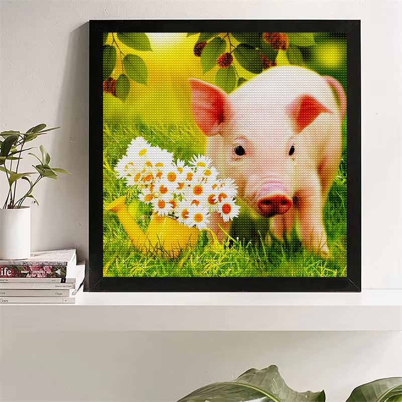 New Arrival 5D DIY Full Circle Diamond Painting "Piggy In the Flowers" Embroidery Cross Stitch Home Decor Gift