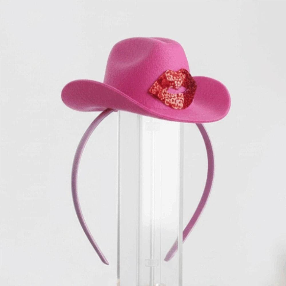 Pinkfarbener Cowboyhut aus Kunststoff, Stirnband mit Pailletten, Festival-Haaraccessoires, Party