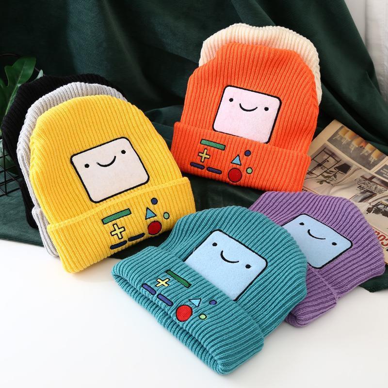 BMO Lake Blue Wool Knitted Hat Unisex Women Beanie Skullies Finn Jake Beanies Caps Cute Smiling Face Winter Warm Bonnet
