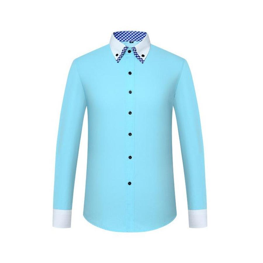 Weiß-Rosa-Blau-Langarmhemden für Herrenmode, reguläre Passform, koreanische Patchwork-Ärmelhemden, Anzüge, Business-Profi-Oberteile, Arbeitskleidung