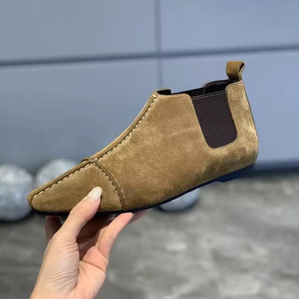 Französische minimalistische kleine nackte Stiefel kurze Stiefel dünne Stiefel Damen 2025 Samt Reißverschluss hinten eckige Spitze vielseitige niedrigabsatzige Martens