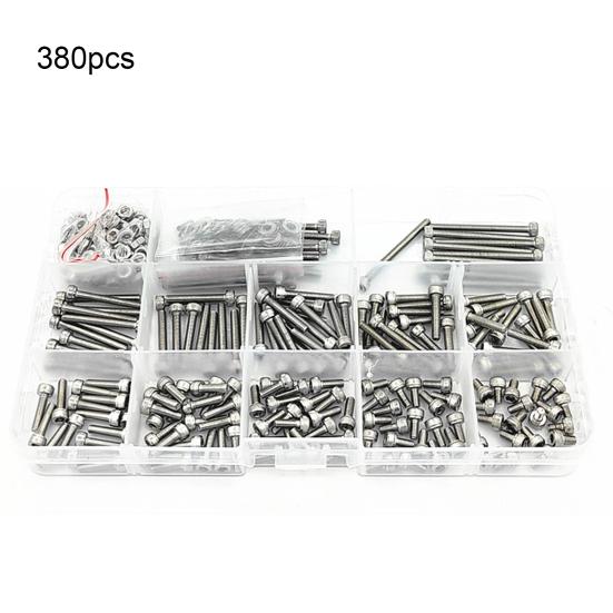 

380 шт. M3 винты с шестигранной головкой под торцевой ключ, болты, гайки, набор из нержавеющей стали для машин