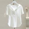T-shirt da donna estive con cappuccio a maniche corte Streetwear Top Versatili con coulisse Stile coreano Top