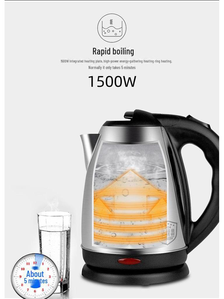 304 Stainless Steel Electric Kettle with Auto Shut-Off, British and European Standard