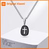 Vnox Natural Black Obsidian Stone Pendant, Small Cross Accent Necklaces for Men Women, Stackable Jewelry