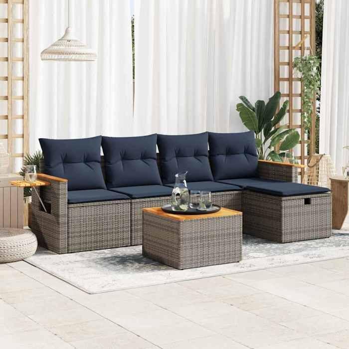 VidaXL Salon de jardin 6 pcs avec coussins gris résine tressée 3325967