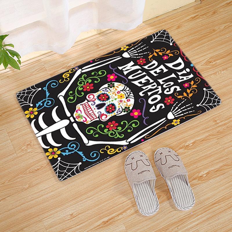 

Gothic Dark Carpet Witch Hat Sugar Skull Mat Spider Web Floral Rug Home Decoration Retro Non-Slip Floor Mat Door Mat Rugs 40X60CM