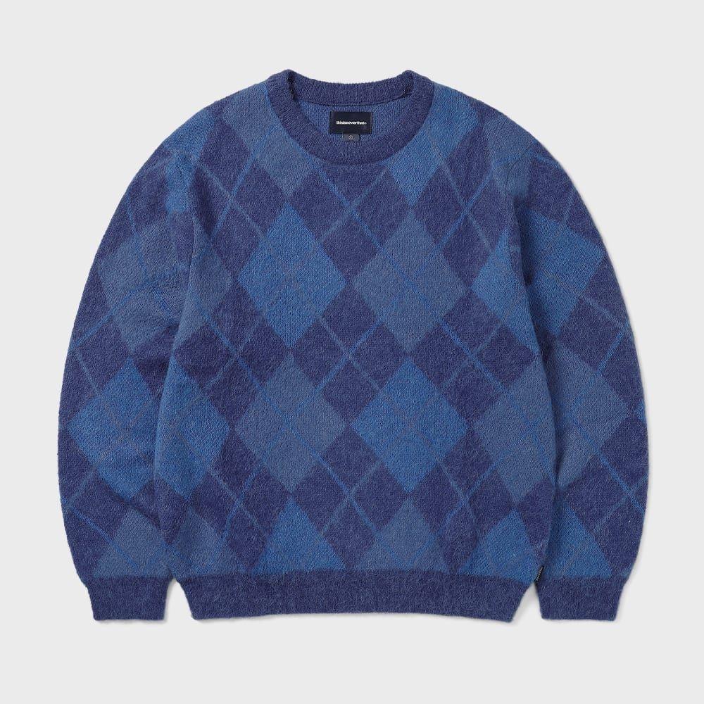 ThIs Is Never That Mohair Argyle Knit Sweater Blue S