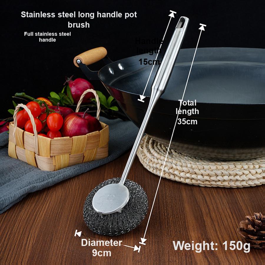2 Pcs Stainless Steel Pot Brush with Thick Handle, Kitchen Cleaning Brush for Pots and Pans, Stainless Steel Wire Ball Brush