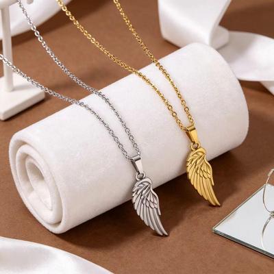Unisex Retro Wing Pendant Necklace - Electroplated Stainless Steel Angel Wings, European & American Style