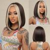 Purple Pink Ombre Black Short Straight Synthetic Wigs with Bangs Bob Wig for Women Daily Cosplay Party Heat Resistant Fake Hairs