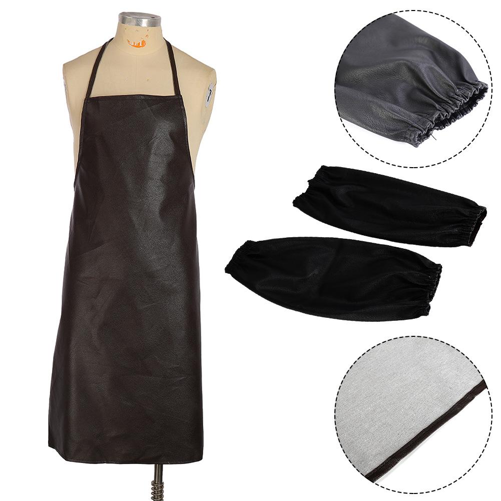 Fireproof Welding apron Unisex Wear Resistance Leather Welder heat insulation protection apron +1 pair sleeves 97cm×65CM