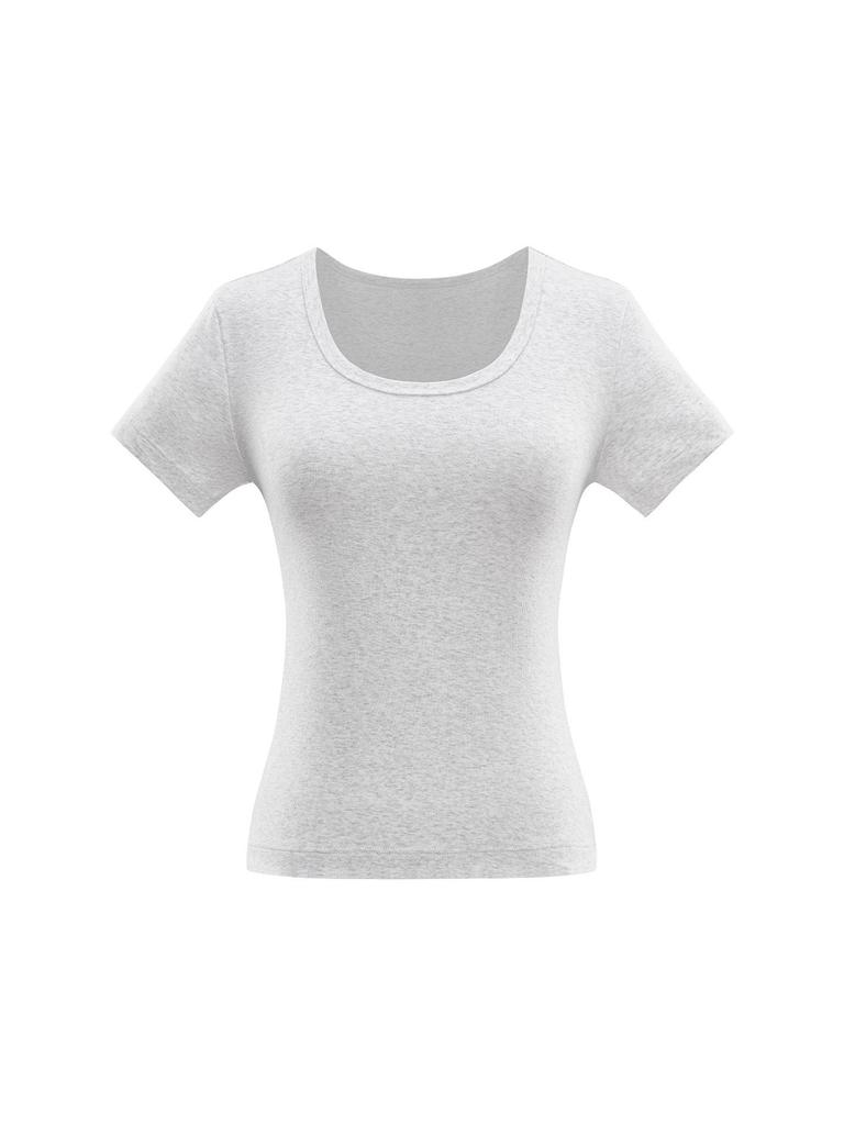 Women's Slim Fit U-Neck Short Sleeve T-Shirt - Flattering Pure Color, New Fashion Trend.